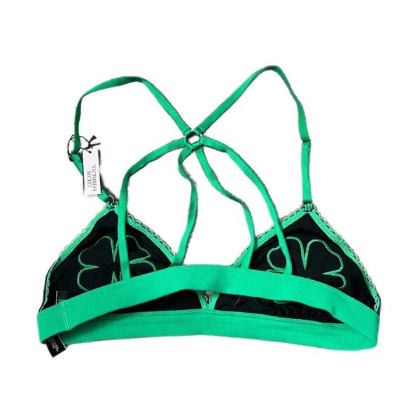 Victoria's Secret St. Patrick's Day Shamrock Unlined Bralette Bra Black … - Picture 5 of 6